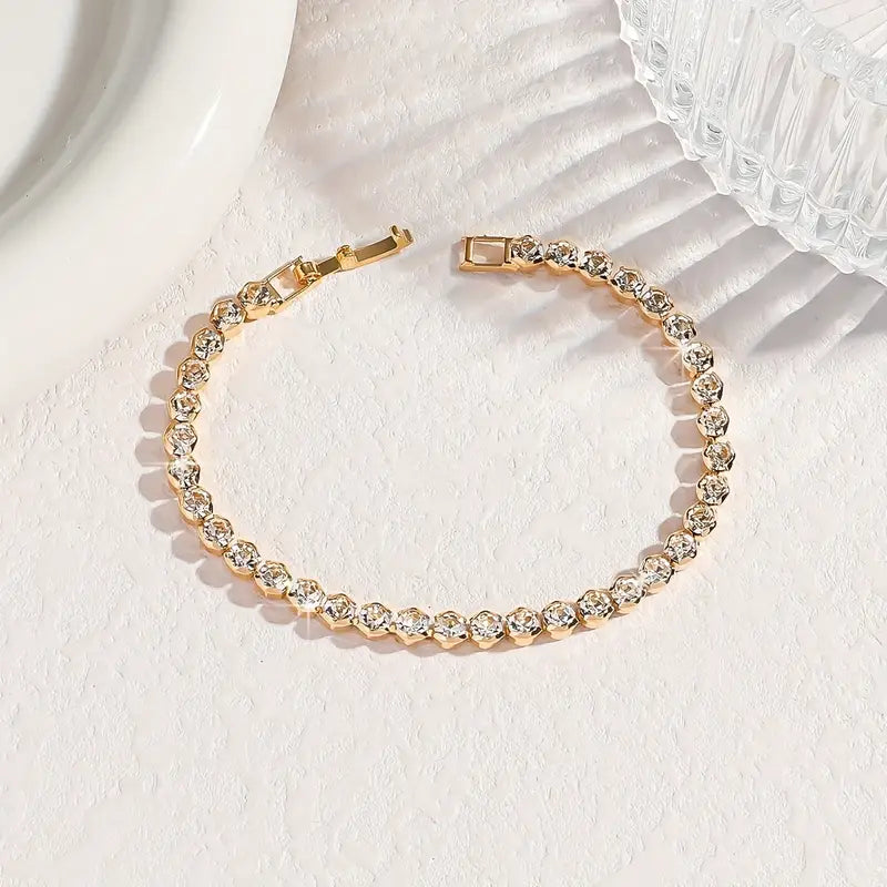 Gold Multi-Row Rhinestone Bracelet