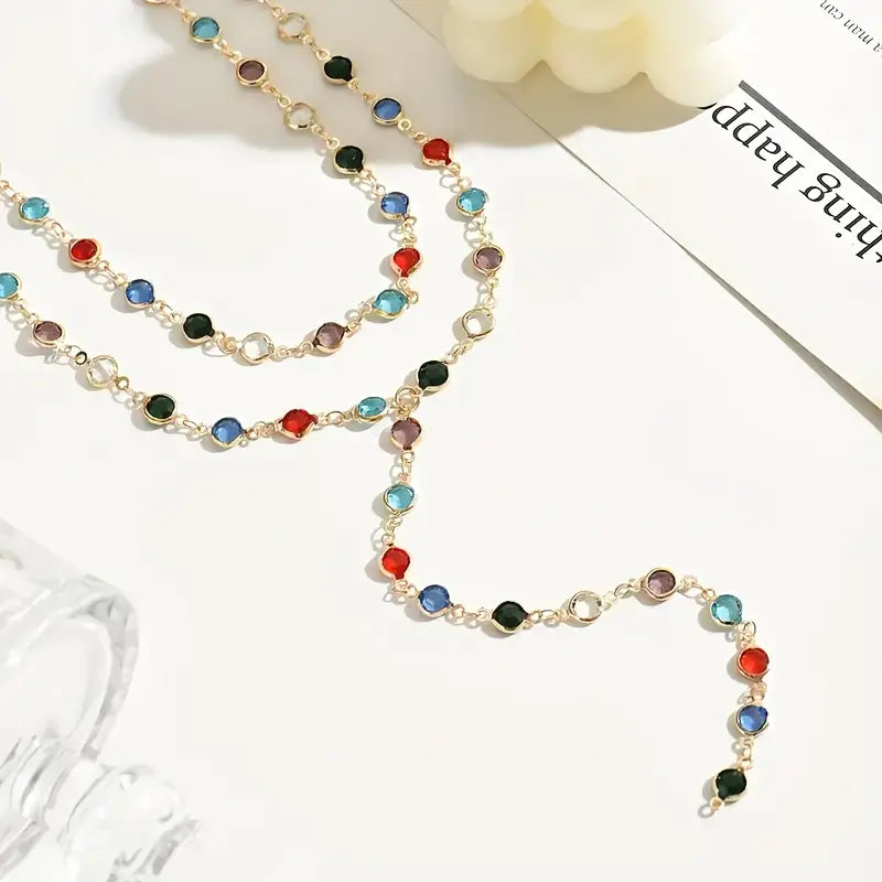 Gemstone Inlay Double Layer Y-Chain