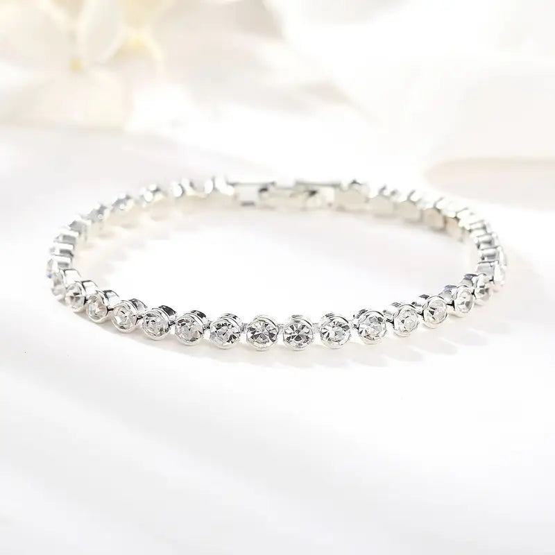 Silver Multi-Row Rhinestone Bracelet