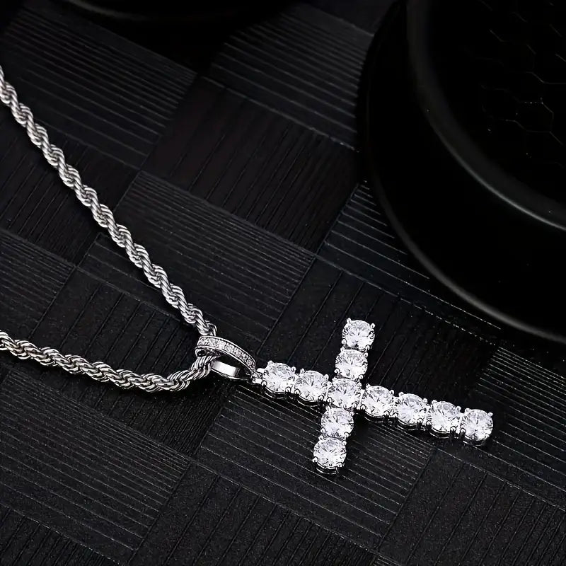 Silver Zirconia Cross Pendant Necklace