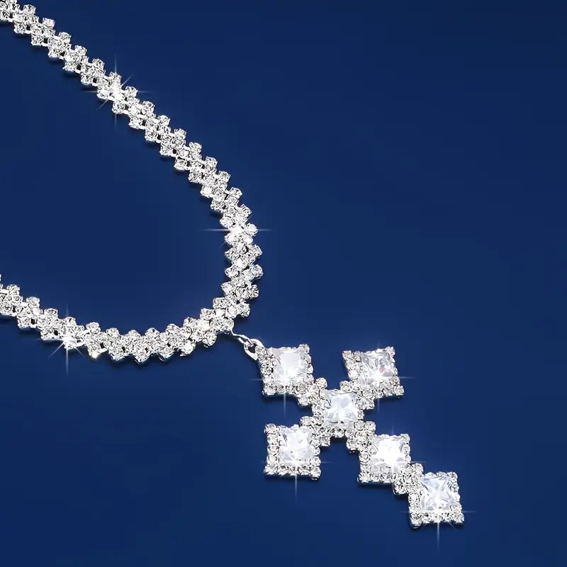 Rhinestone Rhombus Cross Pendant Necklace