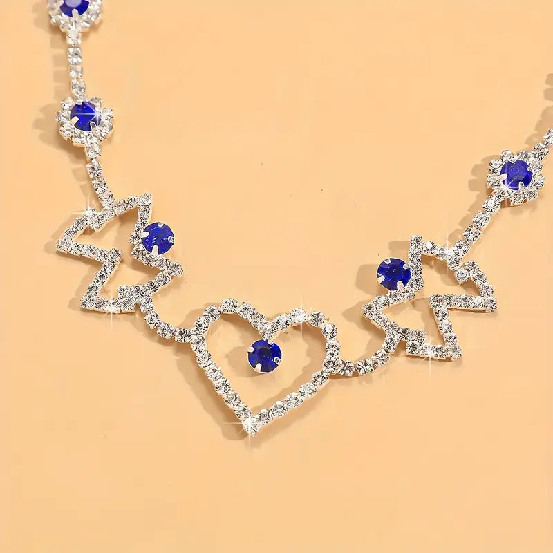 Blue Rhinestone Hearted Anklet
