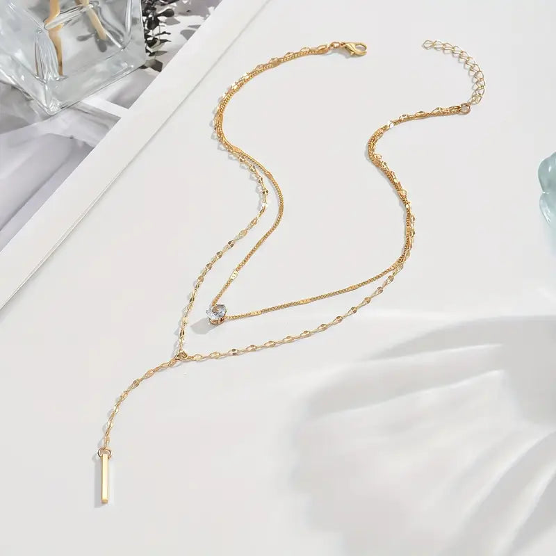Minimalist Rhinestone Multi-Layer Pendant Necklace