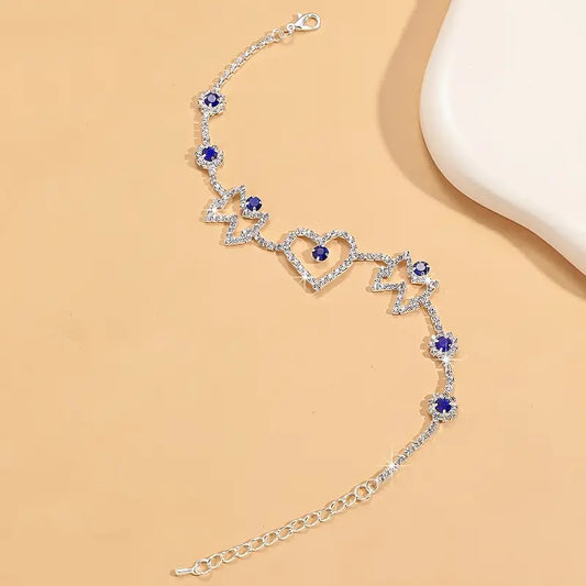 Blue Rhinestone Hearted Anklet