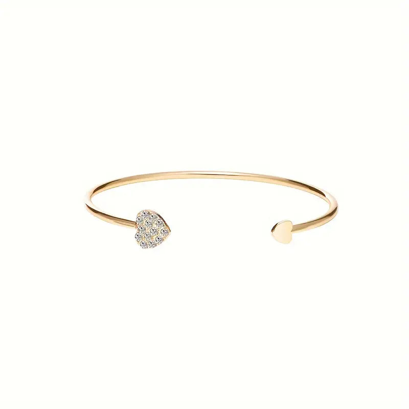 Rhinestone Heart Cuff Bangle
