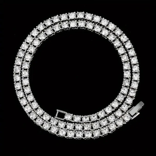 Silver Multi-Layer Necklace with Synthetic Cubic Zirconia