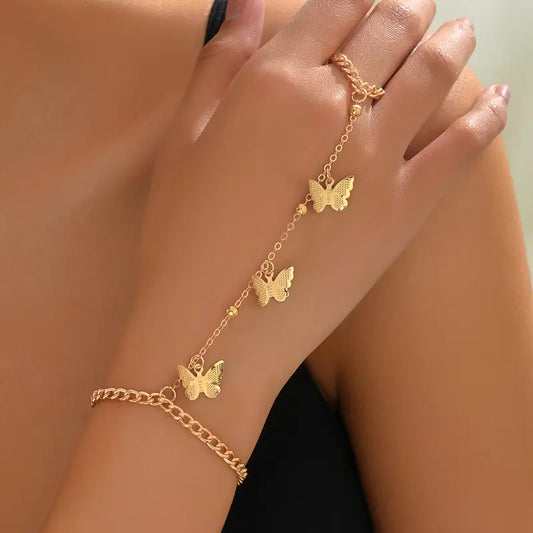 14K Gold Plated Butterfly Charm Chain Link Bracelet
