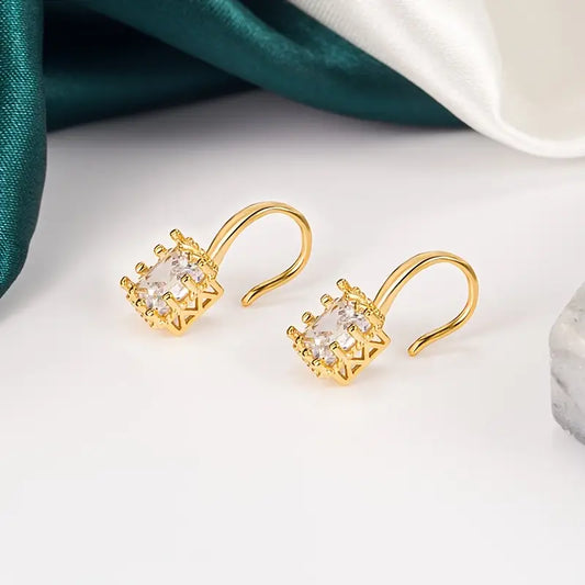 Golden-Plated Square Stud Earrings