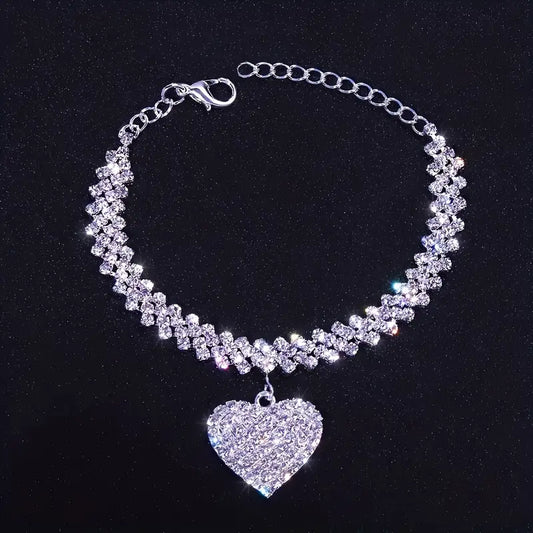Rhinestone Heart Pendant Bracelet