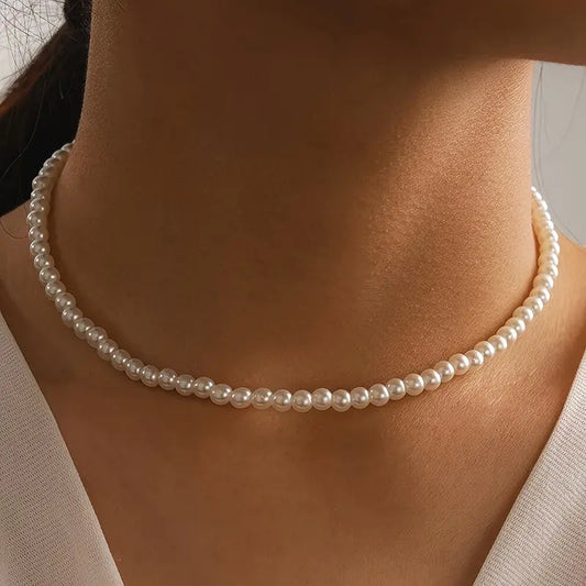 Single-Strand Faux Pearl Choker Necklace