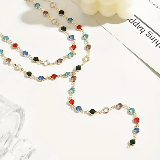 Gemstone Inlay Double Layer Y-Chain