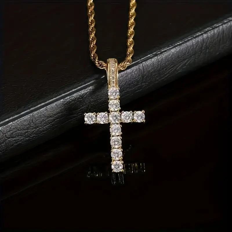 Gold Zirconia Cross Pendant Necklace