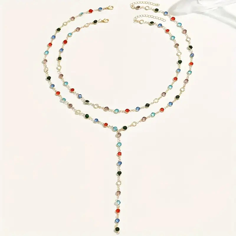 Gemstone Inlay Double Layer Y-Chain