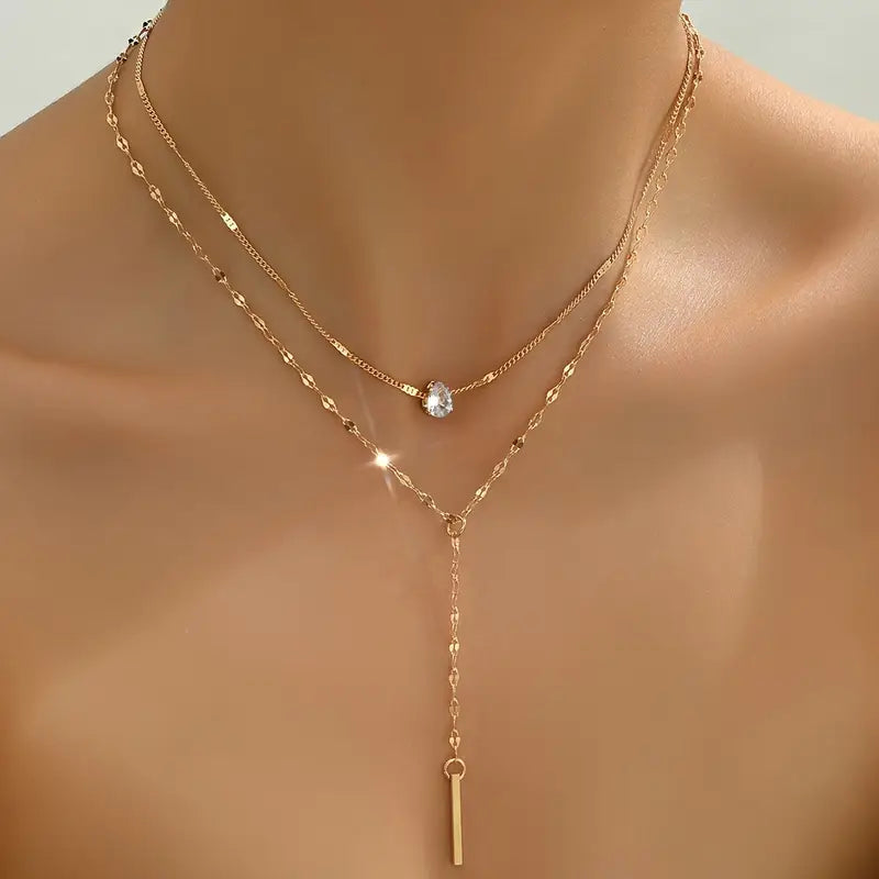 Minimalist Rhinestone Multi-Layer Pendant Necklace