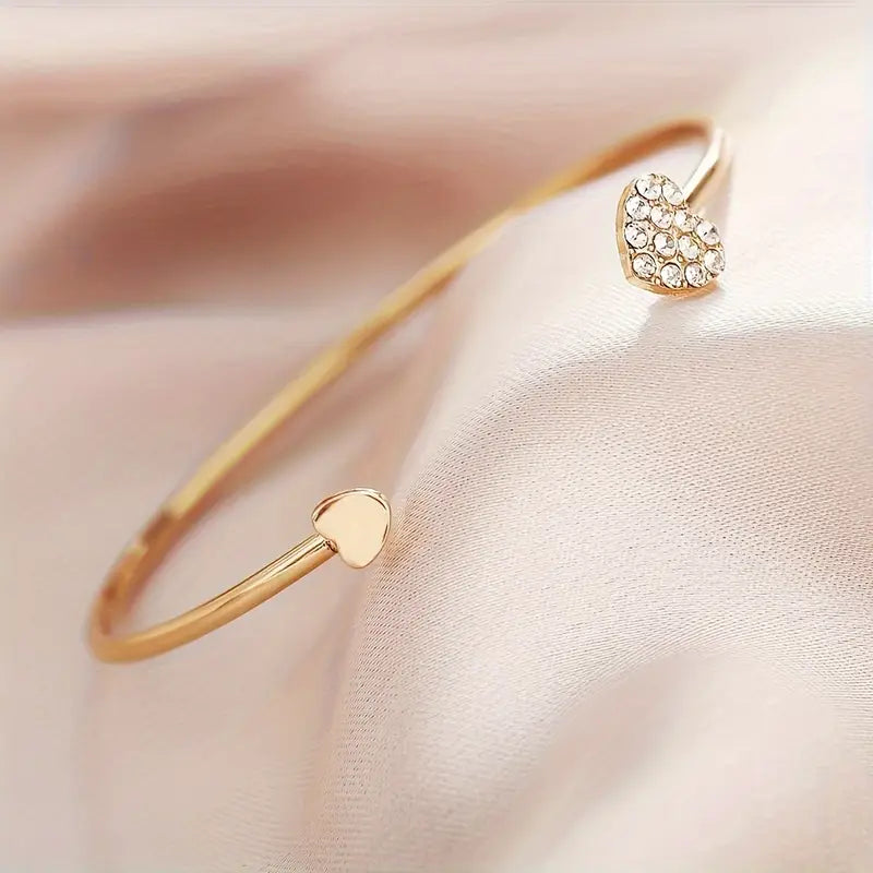 Rhinestone Heart Cuff Bangle