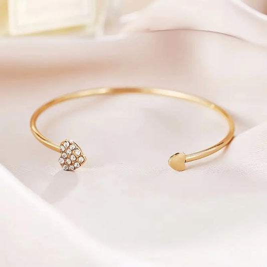 Rhinestone Heart Cuff Bangle