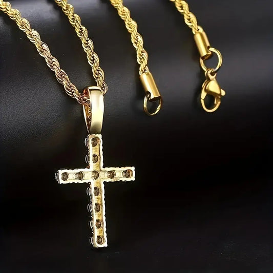 Gold Zirconia Cross Pendant Necklace