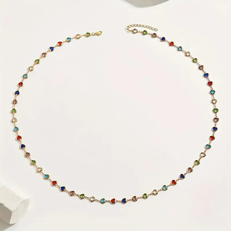 Long Necklace with Heart-Shaped Gemstones