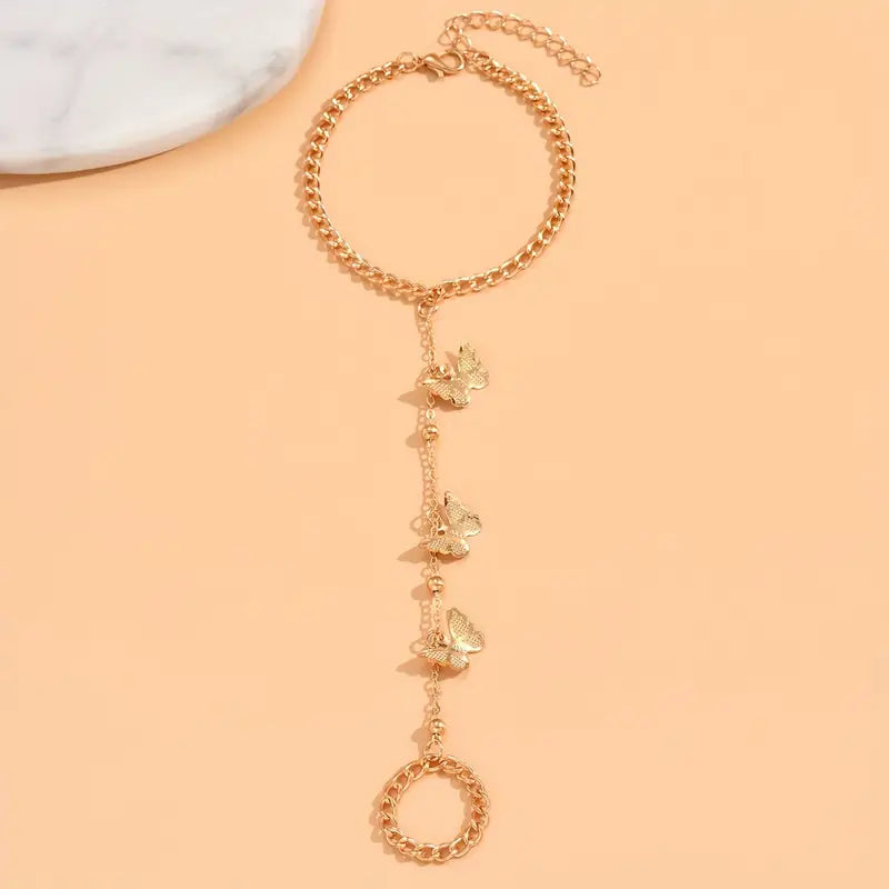 14K Gold Plated Butterfly Charm Chain Link Bracelet
