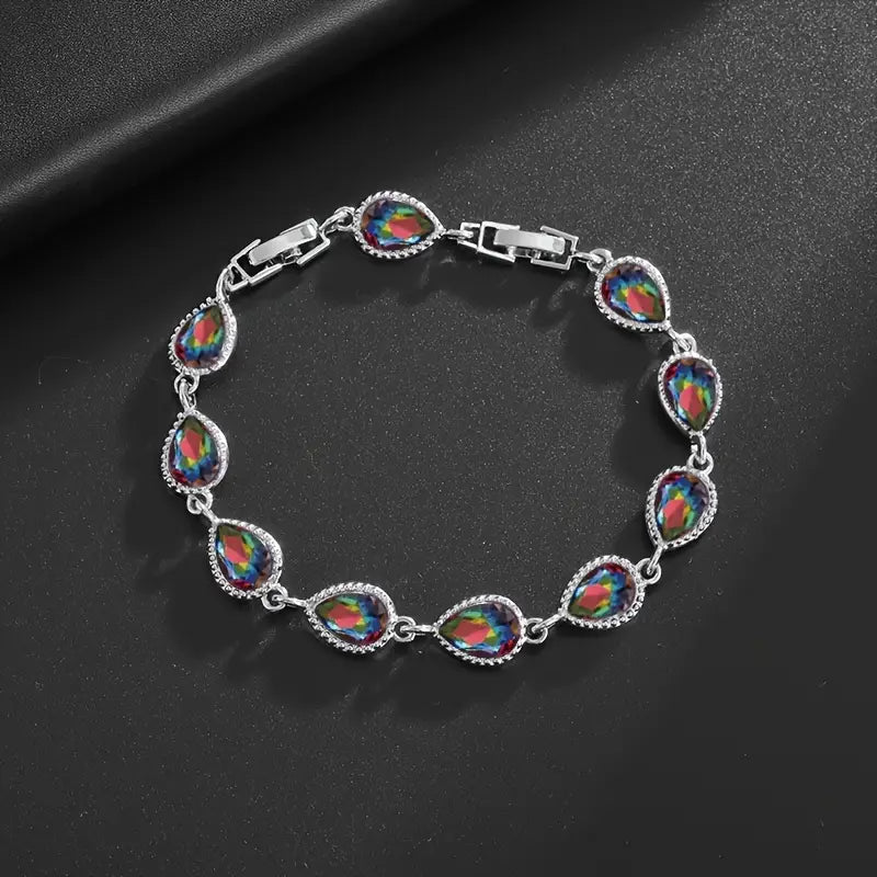 Multi Colour Tear Drop Link Bracelet