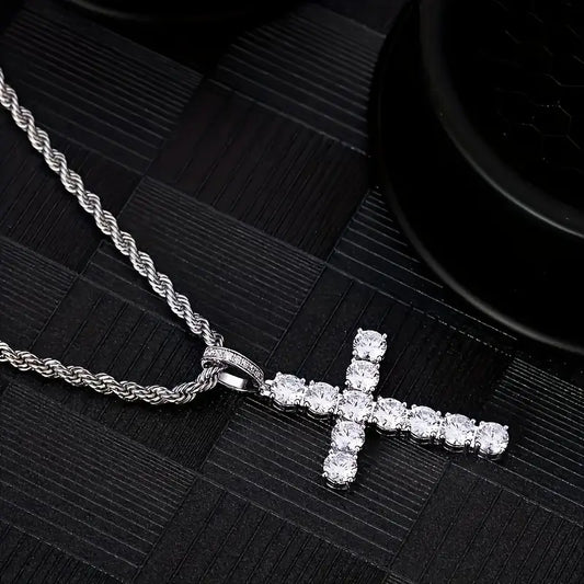 Silver Zirconia Cross Pendant Necklace