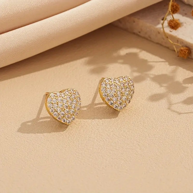Gold Heart Stud Earrings