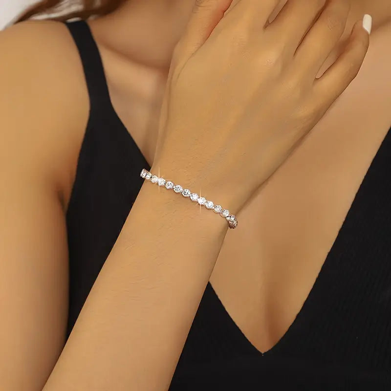 Silver Multi-Row Rhinestone Bracelet