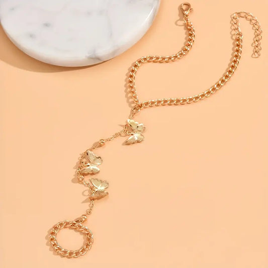 14K Gold Plated Butterfly Charm Chain Link Bracelet