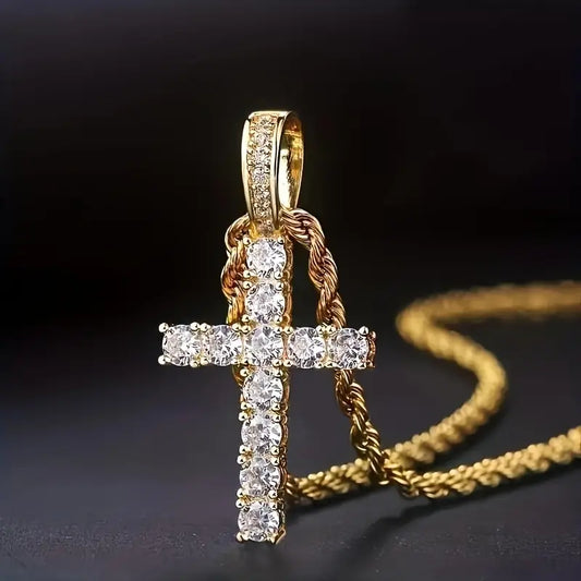 Gold Zirconia Cross Pendant Necklace