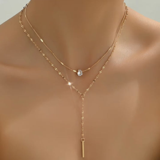 Minimalist Rhinestone Multi-Layer Pendant Necklace